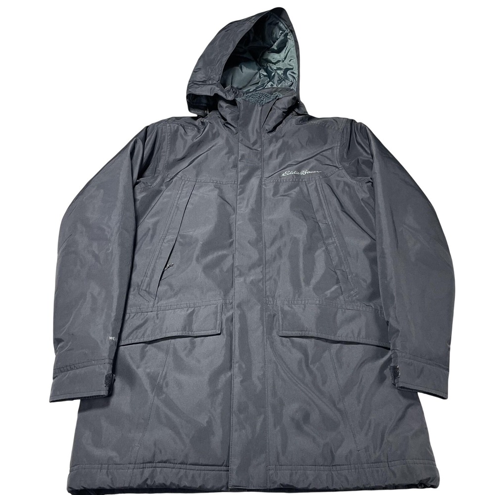 Eddie Bauer WeatherEdge Coat Mens Small Gray Hooded Insulated Parka Winter Warm